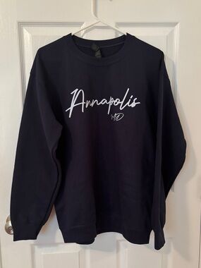 Annapolis, MD - Script Logo Crewneck Sweatshirt in Navy with White Print, Size M